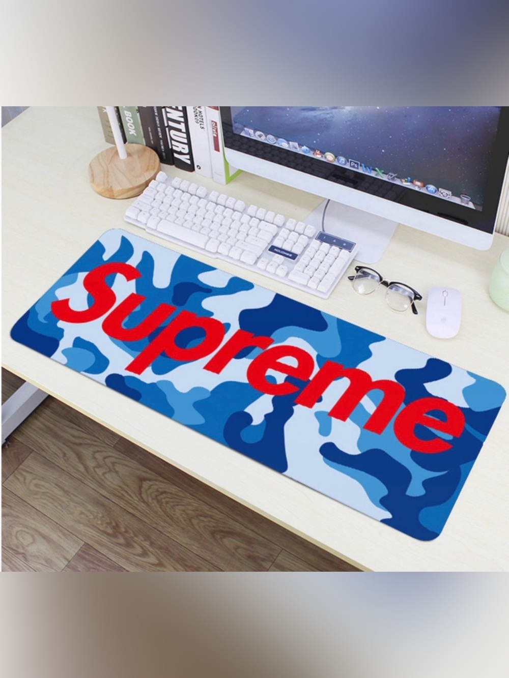 Supreme Blue Camo Desk Mat with Red Logo